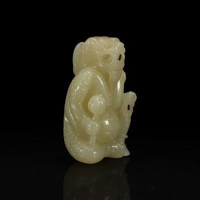 Lot 115 - A Chinese Yellowish-pale celadon Jade Mythical Creature 黄玉雕瑞兽
