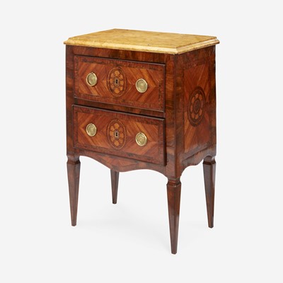 Lot 159 - An Italian Neoclassical Walnut and Fruitwood Marquetry Side Table with Marble Top