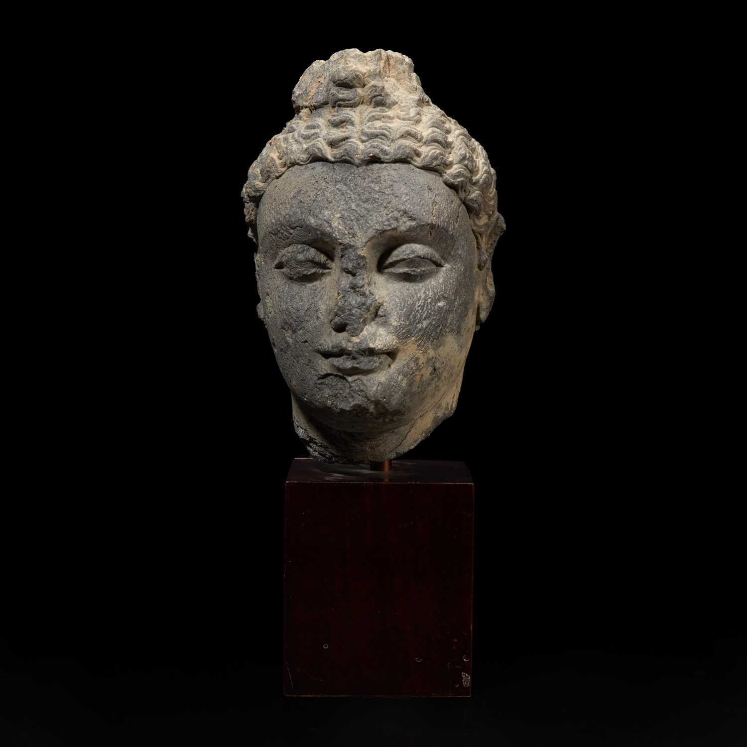 Lot 157 - A carved schist head of a Buddha, Gandhara 健陀罗片岩佛首