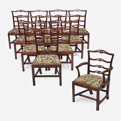 Lot 73 - A set of twelve Chippendale carved ribbon-back mahogany dining chairs