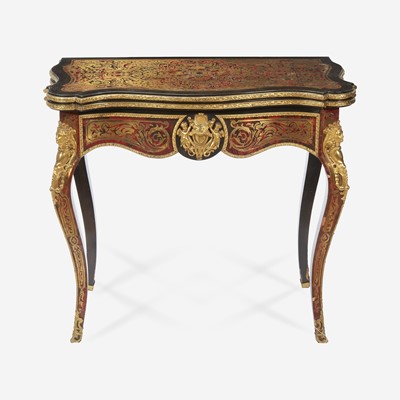 Lot 151 - A Napoleon III Tortoiseshell and Brass Boulle Marquetry Fold-Over Top Games Table*