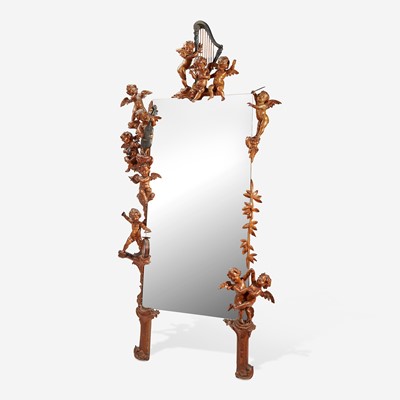 Lot 157 - A Large Carved Wood and Glass Floor Mirror