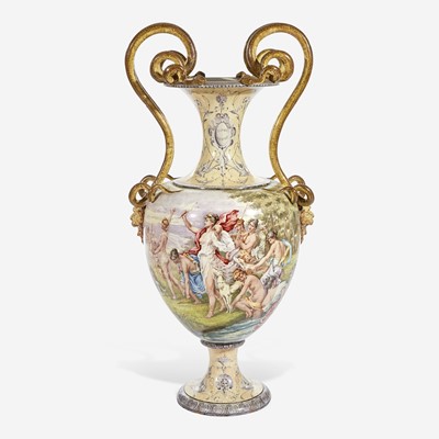 Lot 153 - A Large Italian Majolica Twin-Handled Urn on Conforming Pedestal