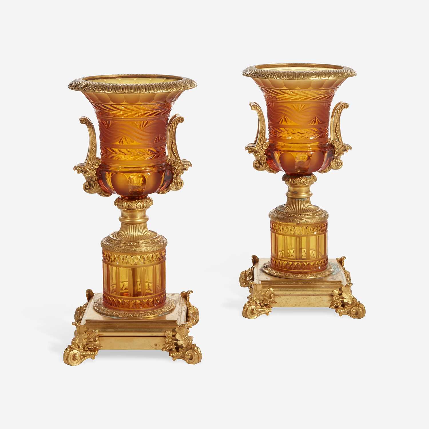 Lot 58 - A Pair of French Gilt-Bronze Mounted Cut-Glass Urns