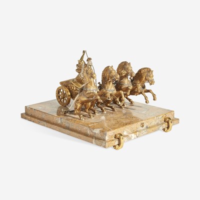 Lot 129 - A Continental Gilt and Silvered Metal Model of a Roman Quadriga Led by a Charioteer