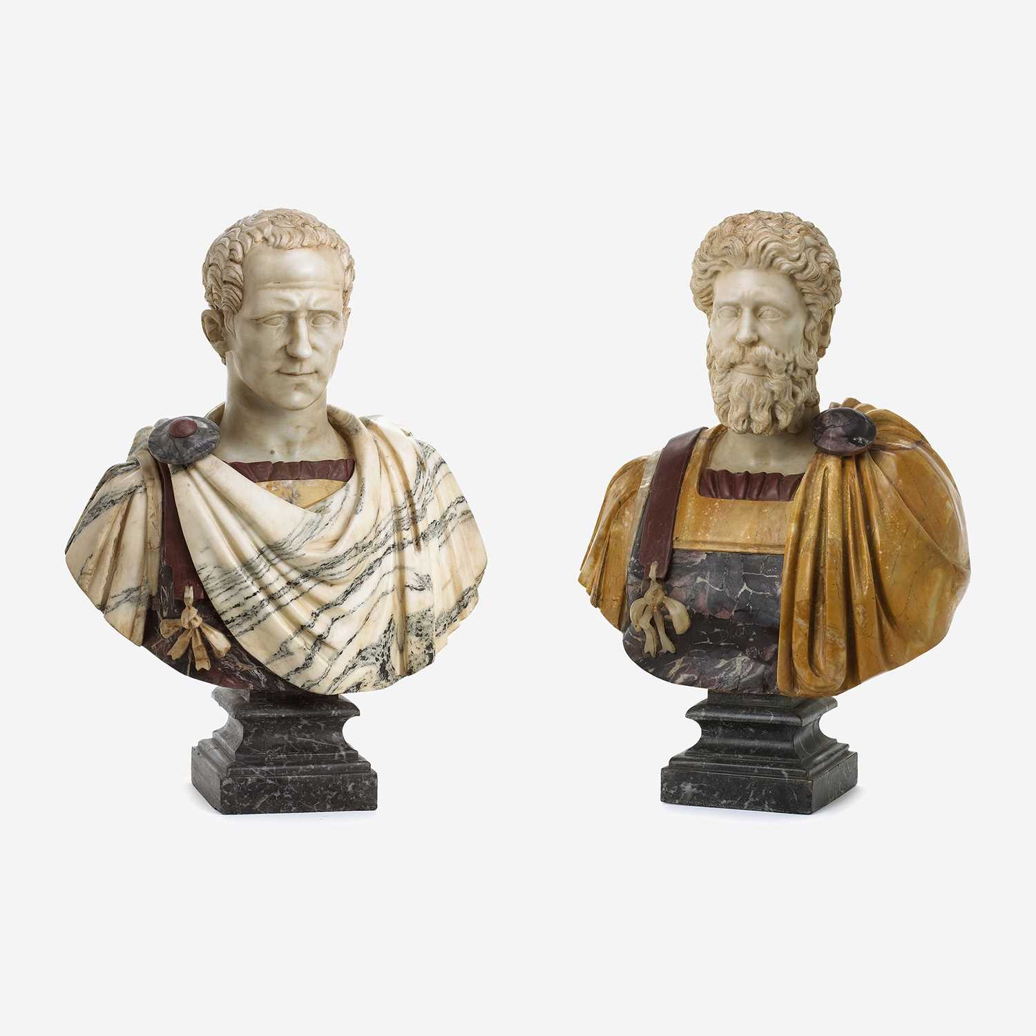 Lot 132 - Two Carved Varicolored Marble Busts of Roman Emperors