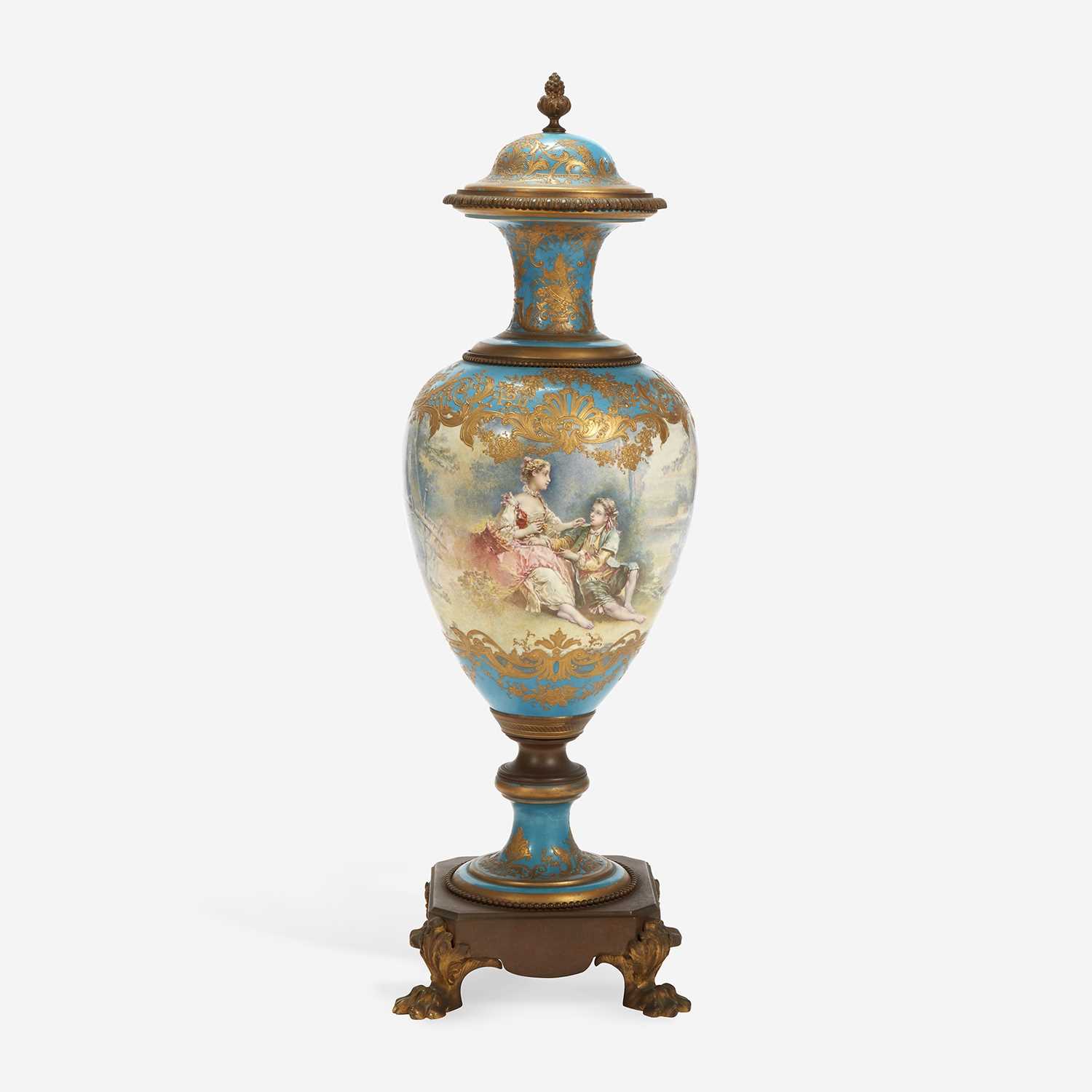 Lot 52 - A Sèvres Style Porcelain Gilt-Bronze Mounted Hand-Painted Covered Vase