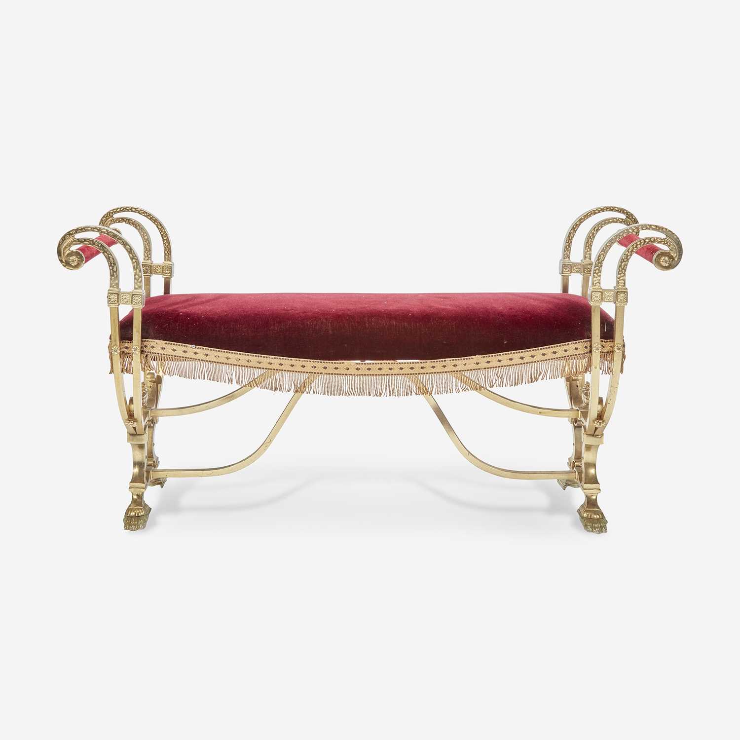 Lot 48 - An Empire Style Velvet Upholstered Brass Bench