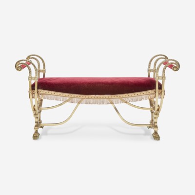 Lot 48 - An Empire Style Velvet Upholstered Brass Bench