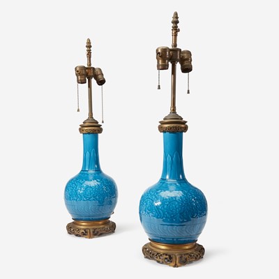 Lot 70 - ARO - A Pair of Ormolu-Mounted Theodore Deck Faience 'Persian Blue' Ground Vases
