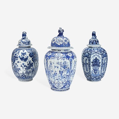 Lot 170 - Three Dutch Delft Blue and White Jars with Covers