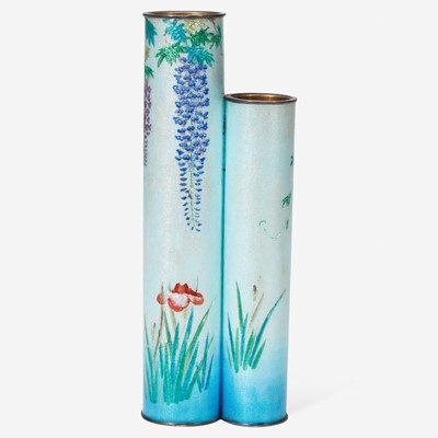 Lot 193 - A Japanese ginbari cloisonné double vase日本七宝烧双联瓶