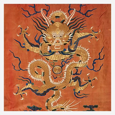 Lot 174 - A Sino-Tibetan silk needlework "Dragon" panel 刺绣龙纹