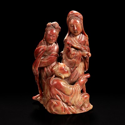 Lot 138 - A Chinese carved soapstone figural group