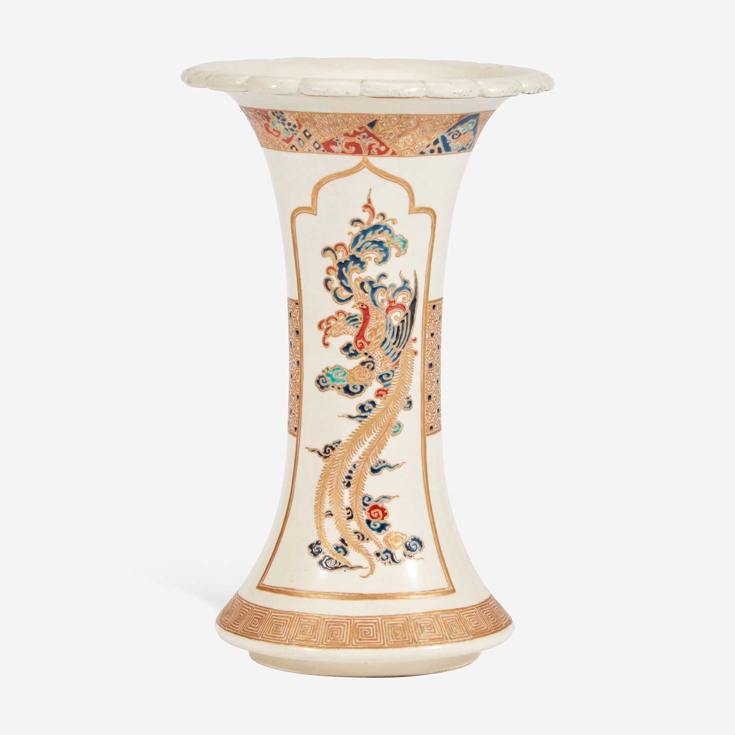 Lot 234 - A Japanese enameled Satsuma pottery flared vase