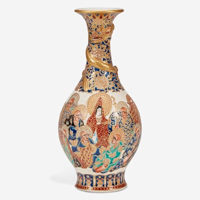 Lot 236 - A Japanese enameled Satsuma pottery vase