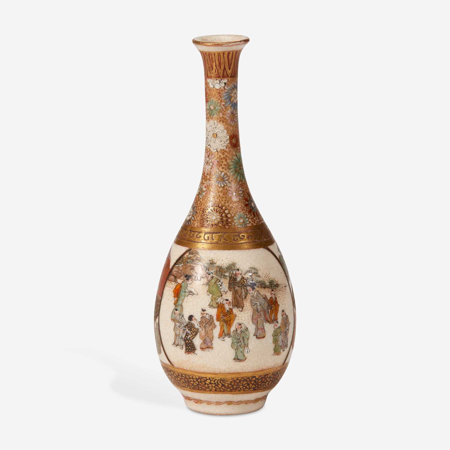 Lot 231 - A small Japanese enameled Satsuma-type pottery cabinet vase