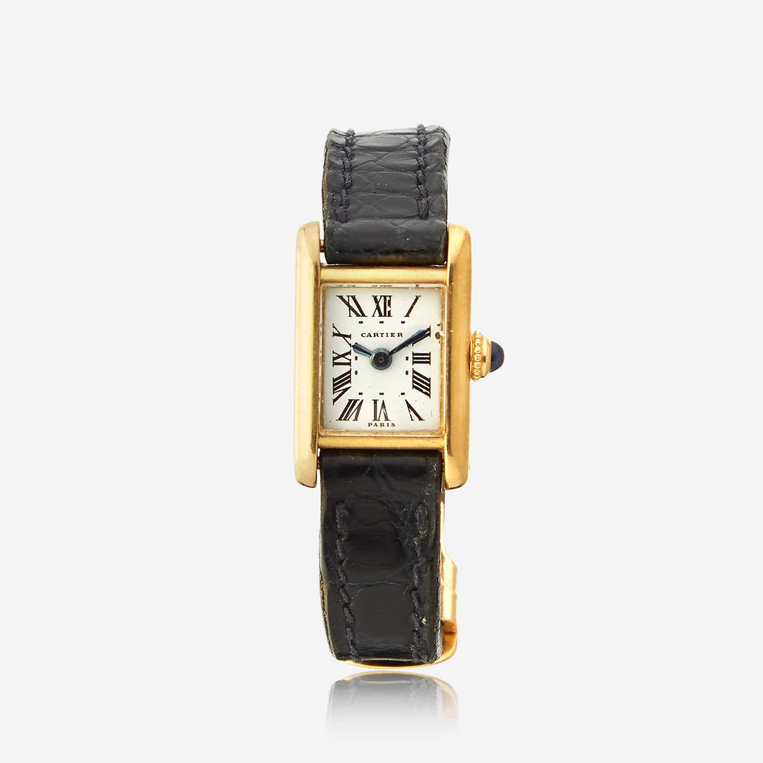 Lot 191 - An eighteen karat gold strap wristwatch, Cartier