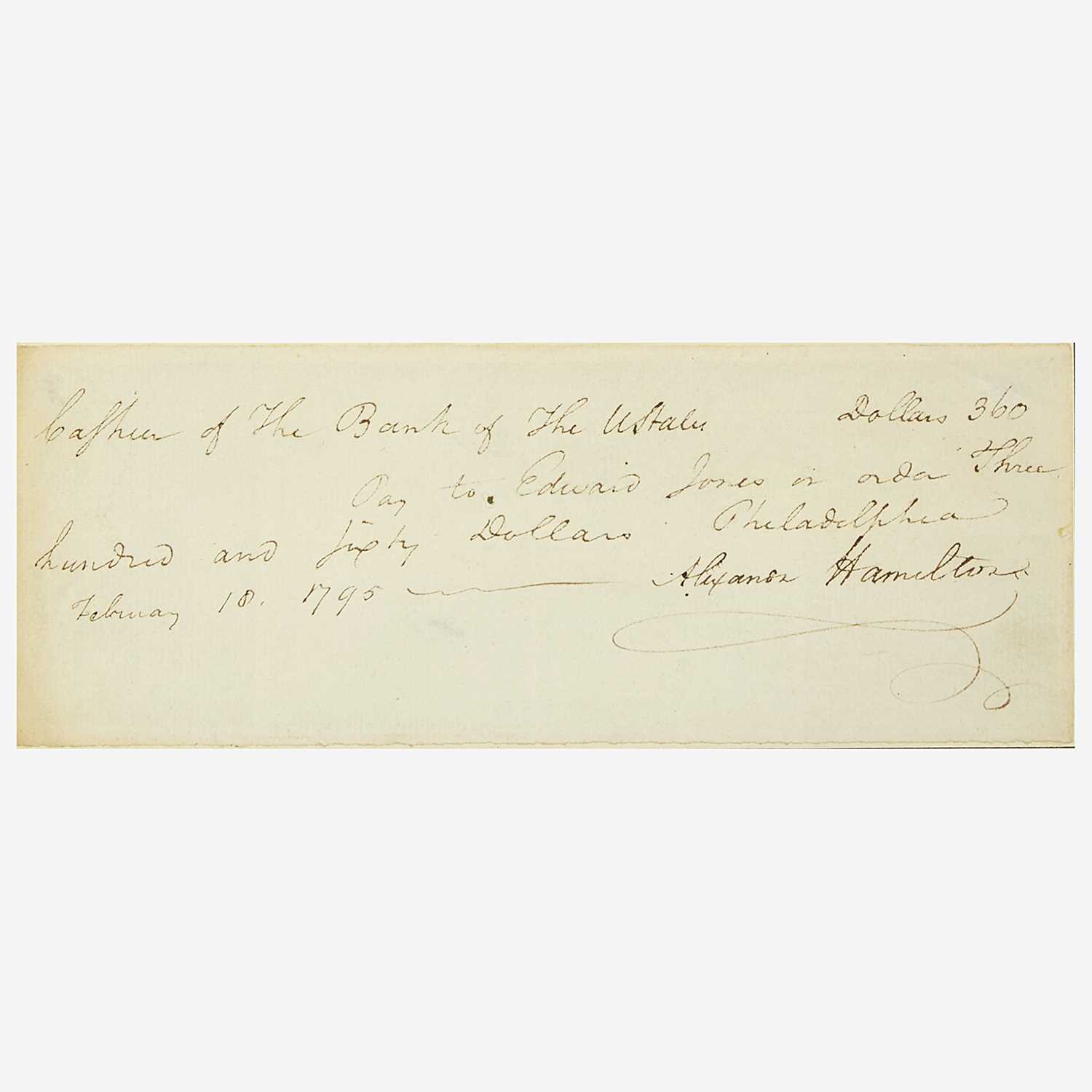 Lot 40 - [Hamilton, Alexander] [First Bank of the United States]