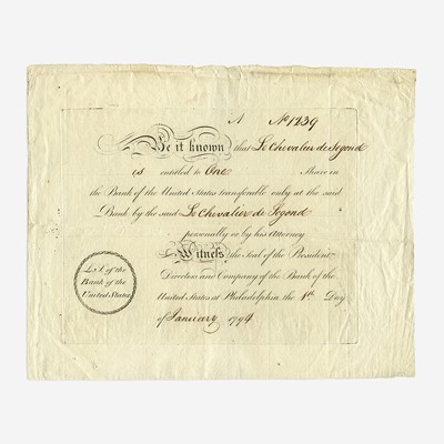 Lot 33 - [Hamilton, Alexander] [First Bank of the United States]