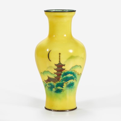 Lot 226 - A Japanese cloisonné yellow-ground vase, Ando