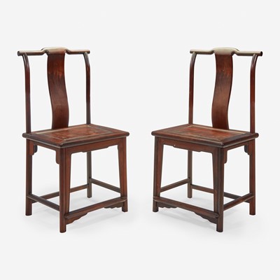 Lot 96 - A pair of Chinese side chairs, possibly jichimu 椅子一对 或鸡翅木