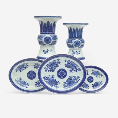 Lot 151 - A group of five Chinese Export porcelain "Fitzhugh" blue and white tablewares