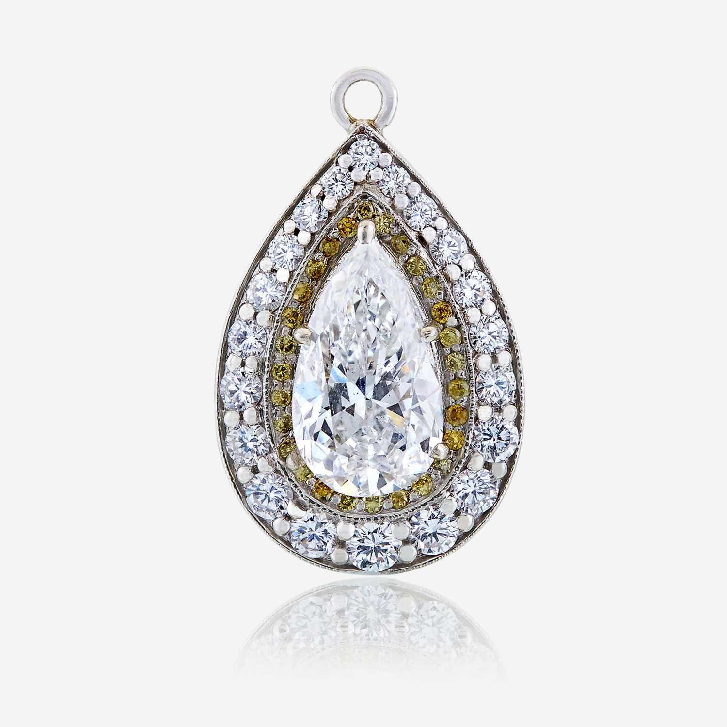 Lot 69 - A diamond, colored diamond, and ten karat white gold pendant