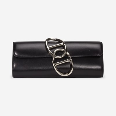 Lot 195 - A black calf leather clutch with palladium hardware, Hermès