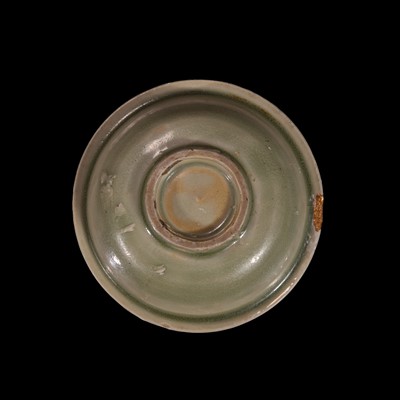 Lot 3 - A small Chinese Yaozhou celadon molded brush washer 耀州窑印花小水洗