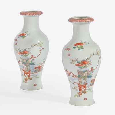 Lot 38 - A pair of famille rose-decorated porcelain baluster vases 居仁堂粉彩瓷瓶一对