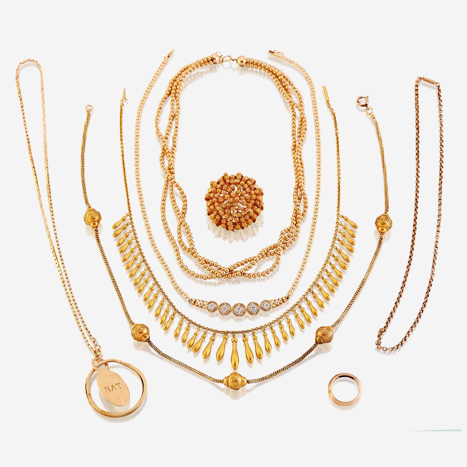 Lot 69 - A collection of eight pieces of gold and gem-set jewelry