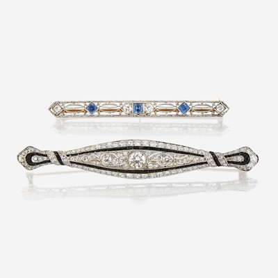 Lot 17 - A collection of two diamond, gem-set, and platinum brooches