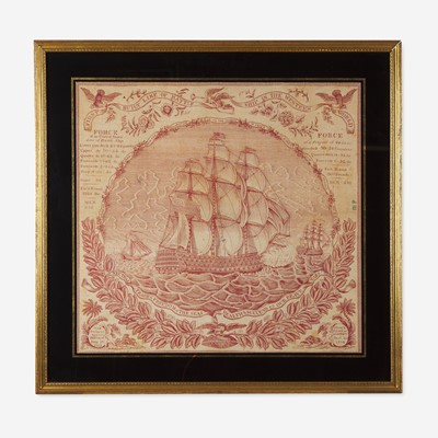 Lot 120 - A copper-plate printed handkerchief, "First Built Line of Battle Ship in the Western World"