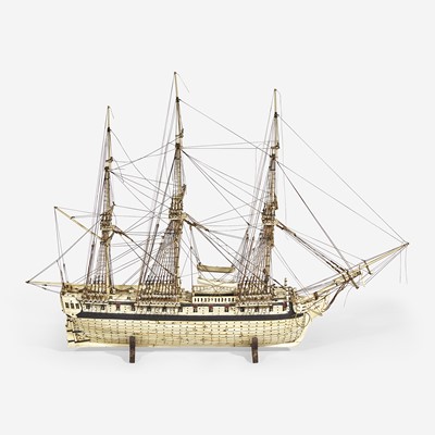 Lot 128 - A cased prisoner-of-war bone ship model of the U.S. Frigate Confederacy (1778-1783)