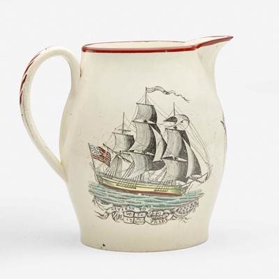 Lot 118 - An enamel and transfer-decorated creamware jug