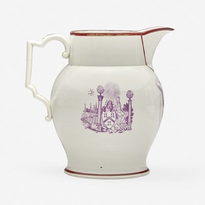 Lot 115 - A Staffordshire enamel and transfer-decorated pearlware jug in mulberry