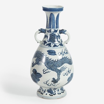 Lot 28 - A Chinese blue and white porcelain "Dragon" baluster vase