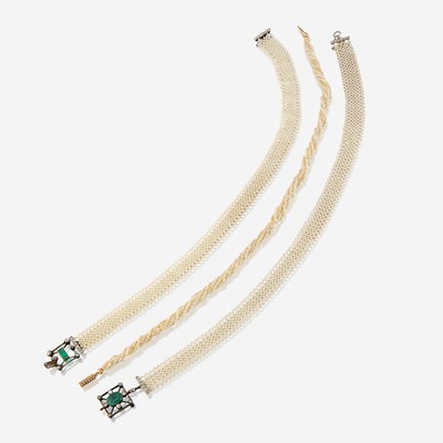 Lot 9 - A collection of three seed pearl, gem-set, silver, platinum, and gold chokers