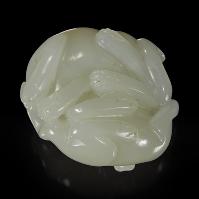Lot 128 - A small Chinese white jade "Cats" toggle 白玉双欢