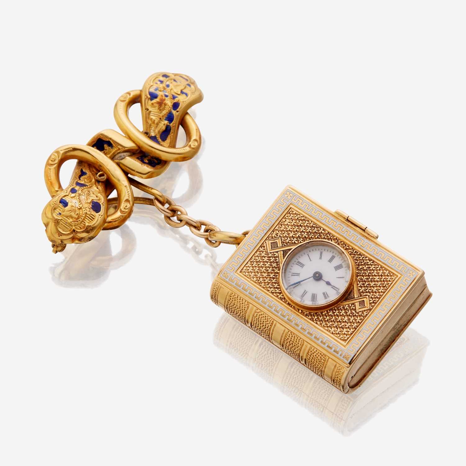 Lot 1 - A fourteen karat gold and enamel keepsake pendant watch, Swiss