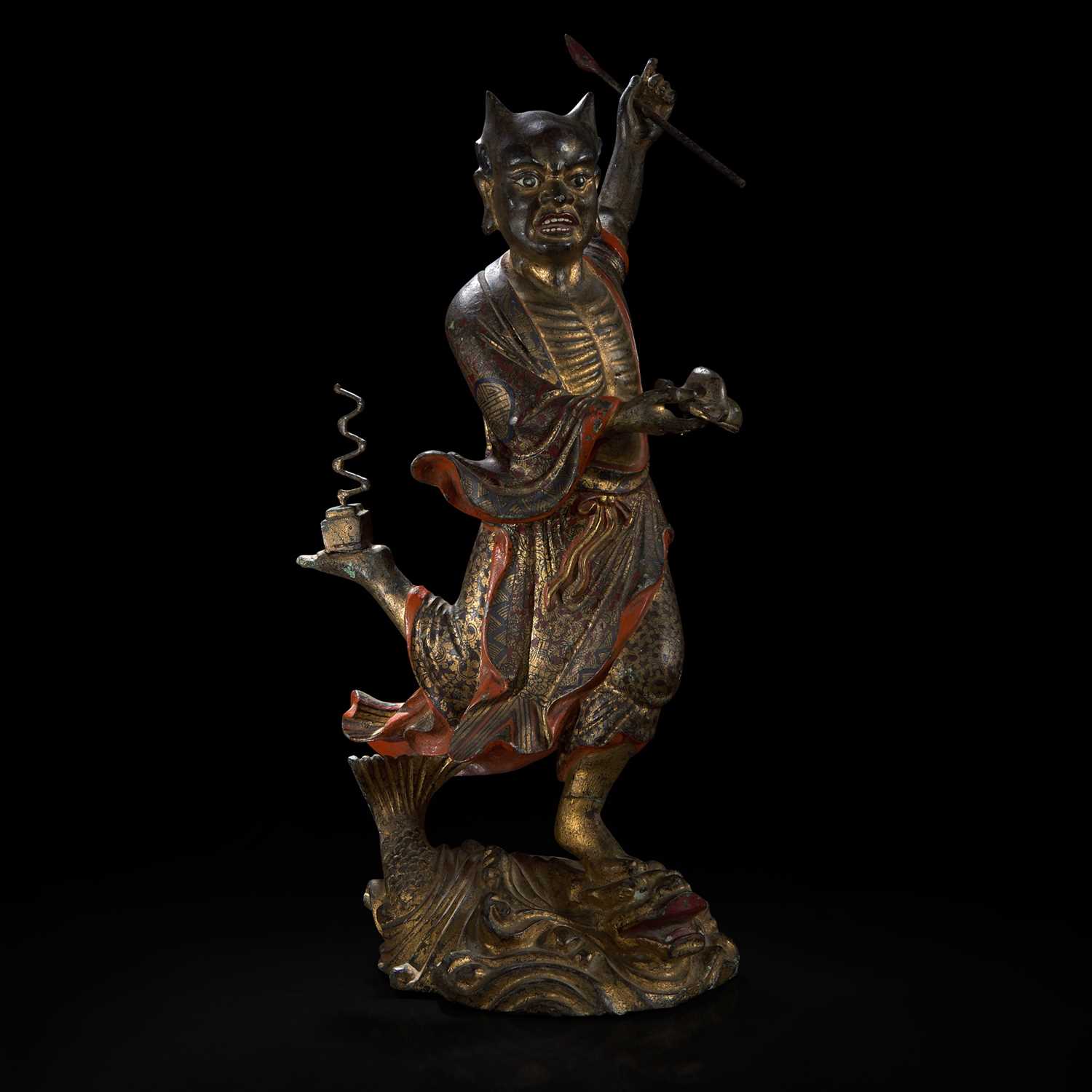 Lot 46 - A large Chinese gilt and lacquered bronze figure of "Kui Xing" 铜鎏金魁星