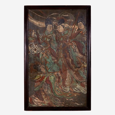 Lot 70 - A Large Chinese polychrome stucco fresco panel 灰泥彩绘天女图壁画