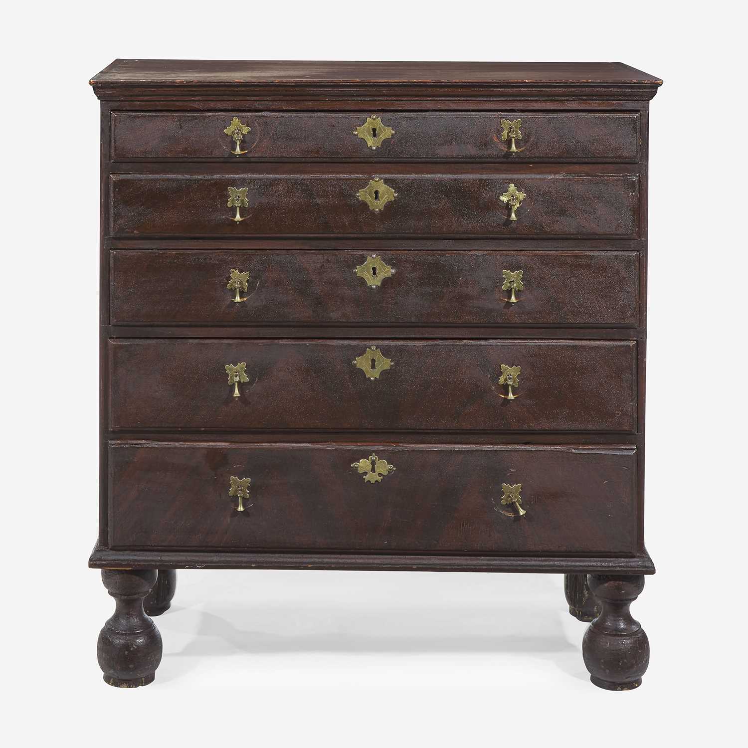 Lot 54 - A William & Mary grain-painted pine five drawer chest