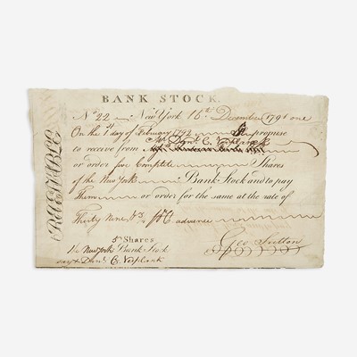 Lot 16 - [Hamilton, Alexander] [Bank of New York]