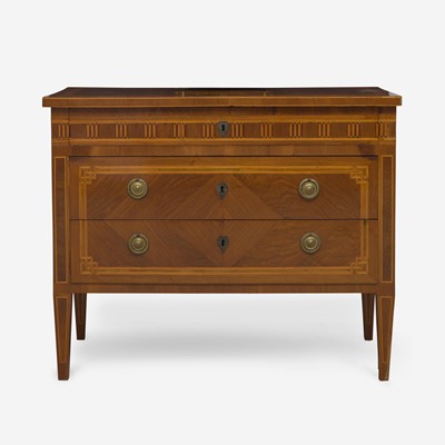 Lot 9 - An Italian Neoclassical Fruitwood Marquetry and Parquetry Commode