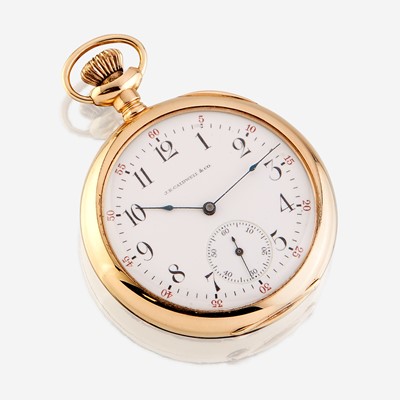 Lot 183 - A fourteen karat gold open face pocket watch, Waltham, retailed by J.E. Caldwell