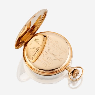 Lot 183 - A fourteen karat gold open face pocket watch, Waltham, retailed by J.E. Caldwell