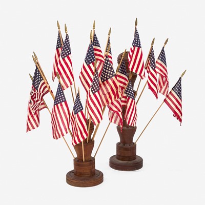 Lot 46 - Two turned wooden flag holders