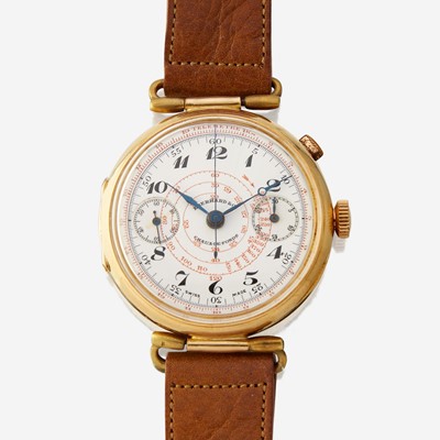 Lot 192 - An eighteen karat gold chronograph strap wristwatch, Eberhard & Co.